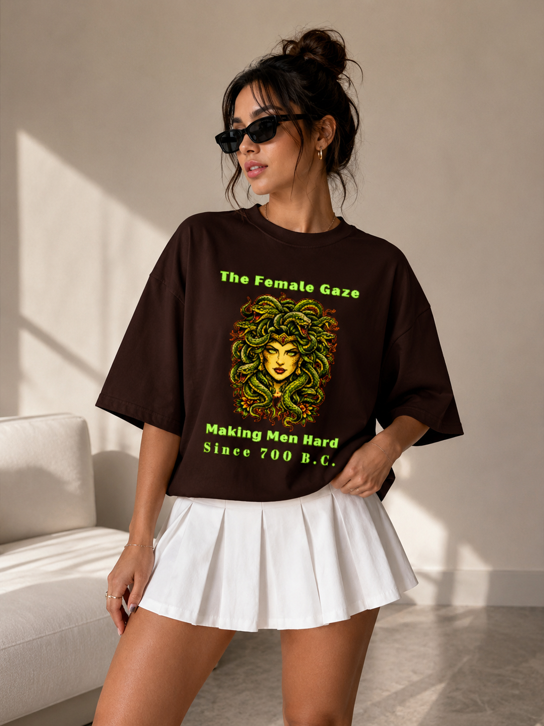 Female Gaze Women's Boxy T-shirt- Chocolate Brown