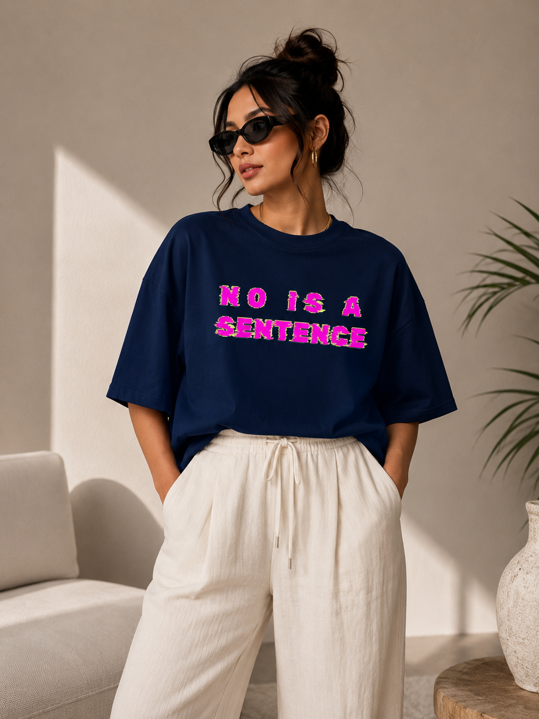 No means No Women's Boxy T-shirt- Pearl Blue