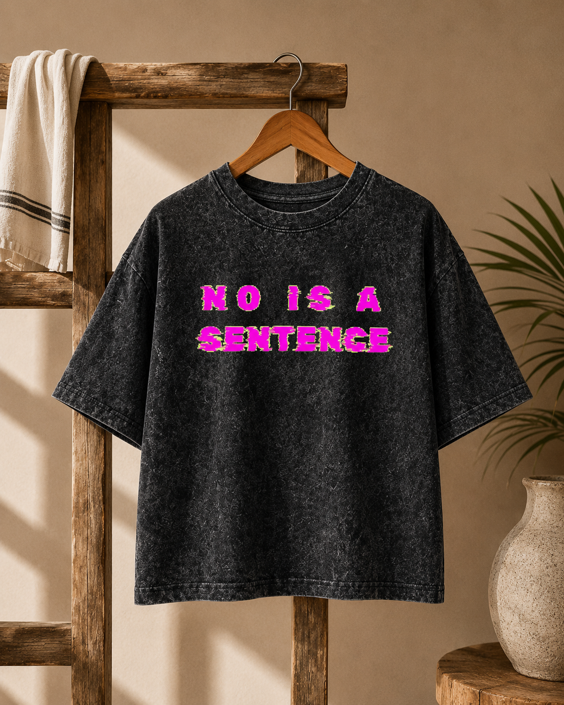 No means No Women's Boxy T-shirt- Stone Black