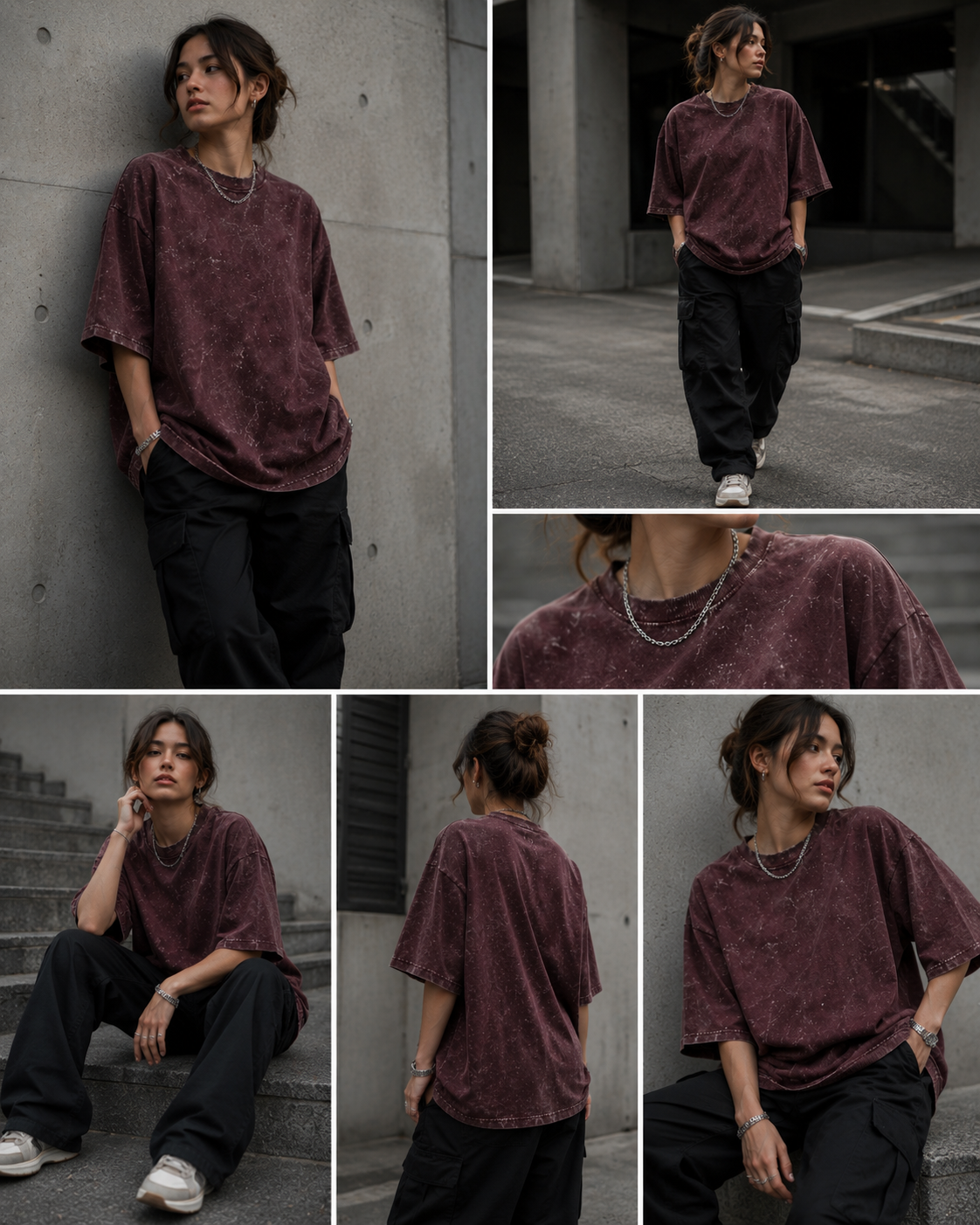 Maroon Unisex Acid Washed Oversized Tee